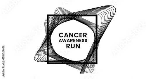 Abstract Geometric Design Announcing Cancer Awareness Run Event in Black and White Graphic