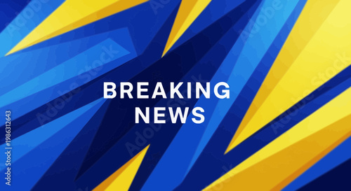 Abstract Geometric Design With Breaking News Text On A Blue Yellow Background