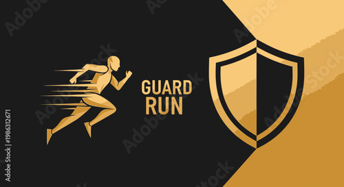Abstract Concept of Guarding and Running, Protective Shield in Gold and Black Design