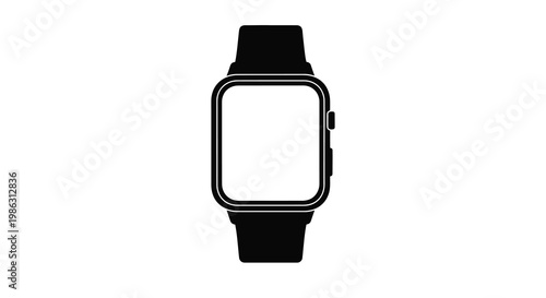 A minimalist black silhouette of a modern smartwatch on a wrist