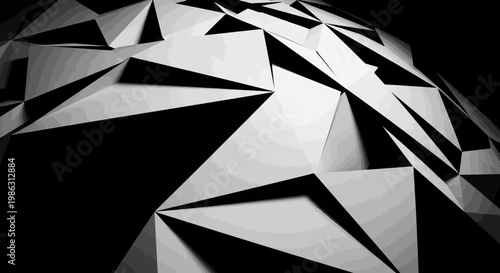 Abstract Geometric Sphere of Triangular Shapes in Monochrome Light and Shadow