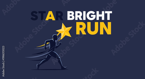 Abstract Runner Chasing Celestial Star, Dynamic Motion Illustration on a Dark Blue Background