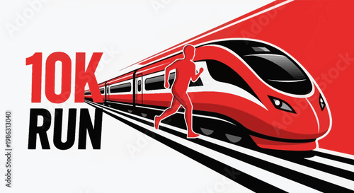 Abstract Illustration of a 10K Run Event Featuring a Train and a Running Figure
