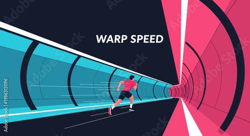 Abstract Illustration Of A Runner Speeding Through A Futuristic Tunnel Towards Light