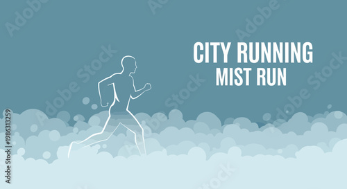 Abstract Silhouette Illustration of a Runner in the City's Misty Morning Atmosphere