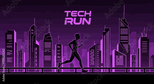 Abstract Silhouette Illustration of a Runner in a Futuristic City Graphic Design