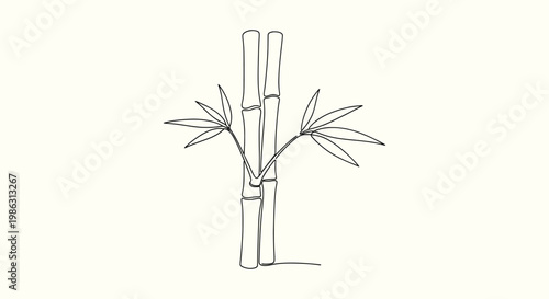 Elegant one line art bamboo tree plant illustration for asian style wall art and modern interiors.