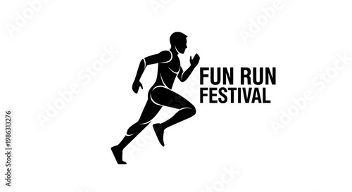 Abstract Silhouette of a Runner: Fun Run Festival Announcement in Monochrome Style