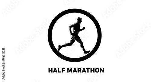 Abstract Silhouette of a Marathon Runner Inside a Circular Frame and Typography