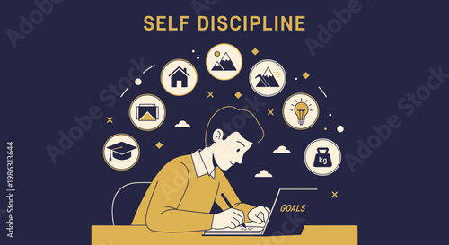 Achieving Goals Through Self Discipline And Planning: Illustration For Success And Motivation