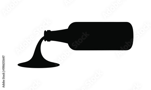 Pouring wine bottle, black silhouette, wine pouring icon, alcohol symbol