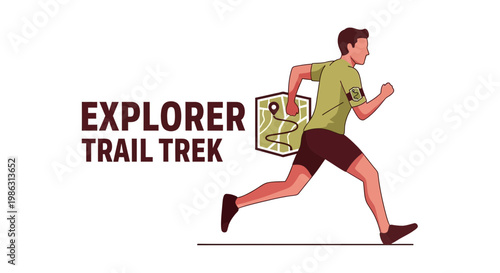 Active Explorer Sprinting With Map For Trail Trek Adventure