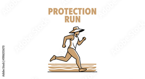 Active Figure In Wide Brimmed Hat Sprinting On Abstract Pathway With Protection Run Text