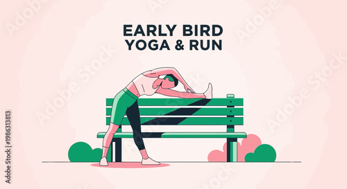 Active Morning Routine Person Doing Yoga Stretch Beside Green Park Bench