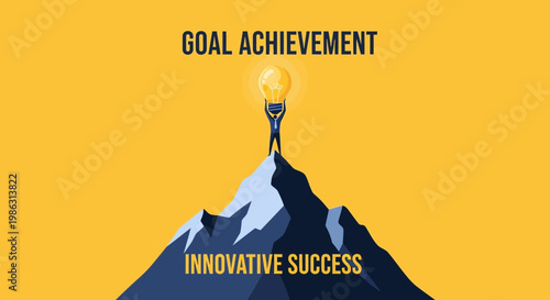 Achieving Peak Potential Visionary, Ideas Represented, Climbing Mountaintop with Success