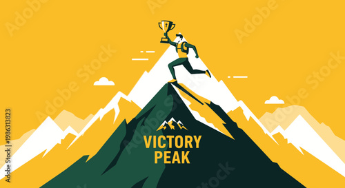 Achieving Peak Success Illustration: A Victorious Athlete Reaching The Summit, A Great Prize
