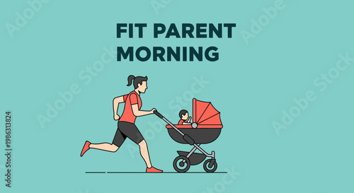 Active Parenting: A Vibrant Illustration Of Running Together In The Fresh Morning Air