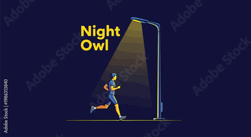 Active Person Running Under Streetlight At Night