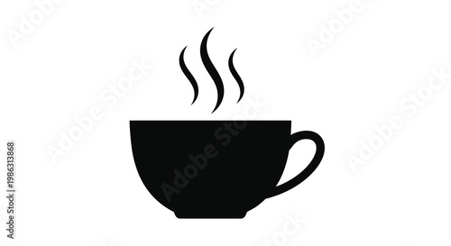 Simple black silhouette of a steaming cup likely coffee or tea