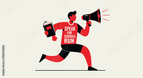 Activist Advocating For Education With Book And Megaphone In Striking Illustration