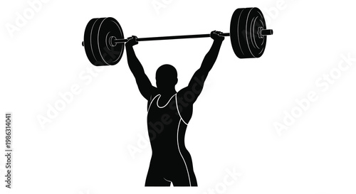 Silhouette of a weightlifter successfully completing an overhead press