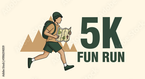 Adventure Runner Navigating With Map 5k Fun Run Event Graphic