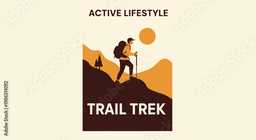 Adventurous Hiker Walking Trail Depicting Active Lifestyle and Outdoor Adventure