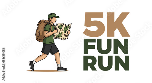 Adventurous Hiker Navigating With Map Ready For 5K Fun Run