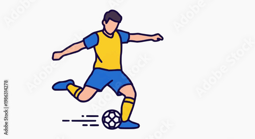 A vector graphic illustration of a soccer player kicking a ball in a dynamic pose