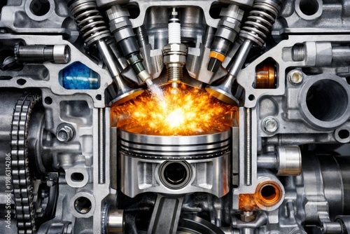 Internal combustion engine cylinder firing with piston and spark plug