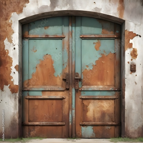 Weathered Rusted Metal Door with Peeling Paint