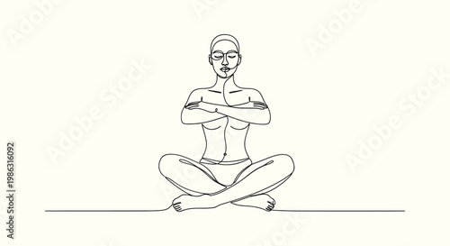Continuous Line Art of a Woman Meditating in Lotus Pose for Yoga Wellness and Mindfulness Practice