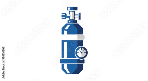 Blue Oxygen Tank Icon with Pressure Gauge, Medical Gas Cylinder Symbol