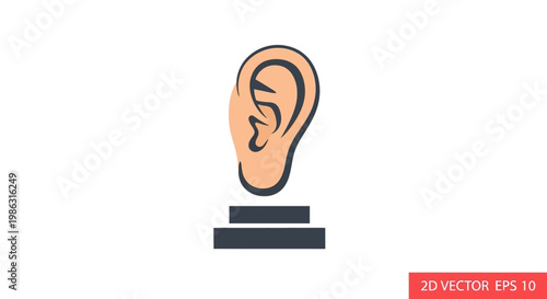 Human Ear Icon on Pedestal, Symbolizing Listening, Hearing, and Attention