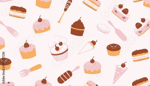 Delightful Assortment of Colorful Cakes and Desserts on a Pastel Background for Sweet Tooth Enthusiasts