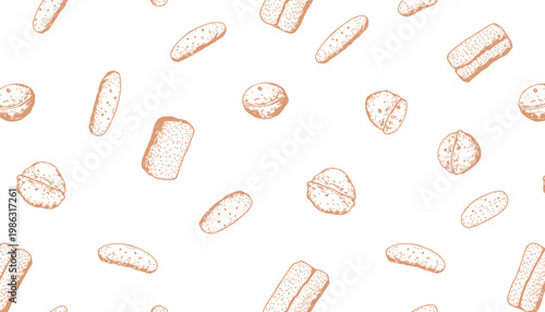 Artistic Depiction of Various Bread Types with Vintage Style Illustrations on a Light Background