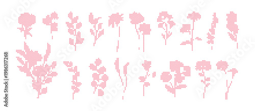Set of cross stitch floral patterns, flowers and leaves