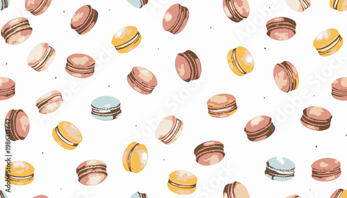 A Delightful Assortment of Colorful Macarons with Varied Flavors in a Playful Pattern on a Pristine Background