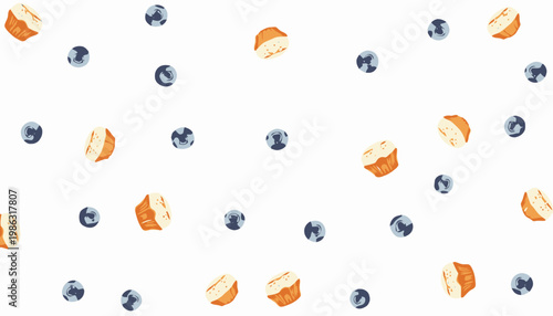 Charming Illustration of Muffin and Blueberry Pattern in Watercolor Art Style on White Background for Creative Culinary Projects
