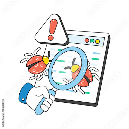      Virus under magnifying glass, debugging