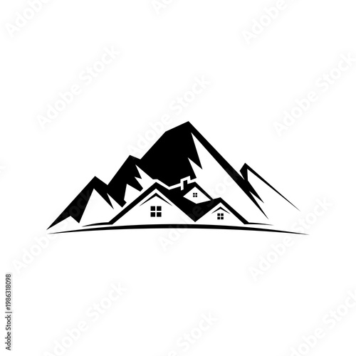 Mountain Hills Peaks Home House Construction and River logo design cector template