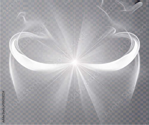 White Starburst Light Effect with Radiating Lines, Glowing Center Flash Burst, Abstract Energy Rays Overlay Isolated on Transparent Background, Modern Graphic Design Element