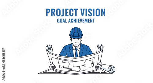 Architect Reviewing Blueprint for Project Vision and Subsequent Goal Achievement Visualization