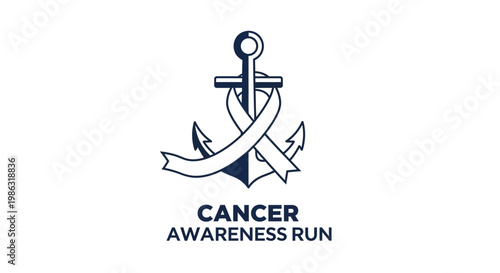 Anchor Ribbon For Cancer Awareness Run Event Logo Design