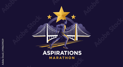 Aspirations Marathon Logo: Featuring Runner, Golden Stars, and Iconic Bridge Visual for Success