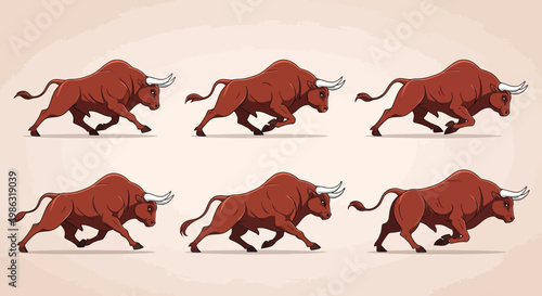 Animated Bull Illustration Charging Forward, Powerfully Displaying Strength and Determination