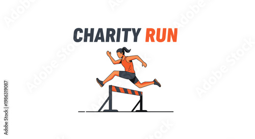Animated Illustration Of Athlete Leaping Over Hurdle During Charity Run Event Presentation