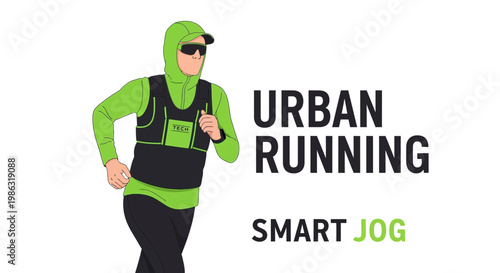 Athlete Embraces Urban Run, Demonstrating Smart Jogging in Futuristic Activewear