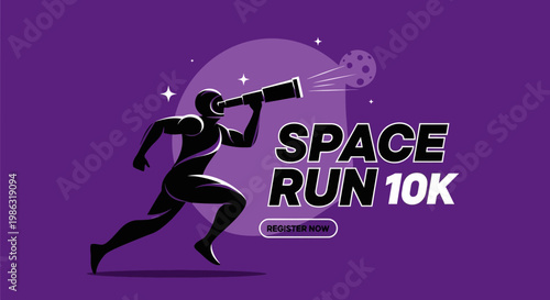 Astronaut Running Into Space for the Space Run 10K Competition's Registration