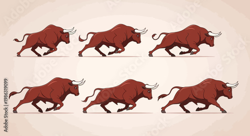 Animated Run Of Bulls In Motion Depicting Power, Strength, and Dynamic Energy